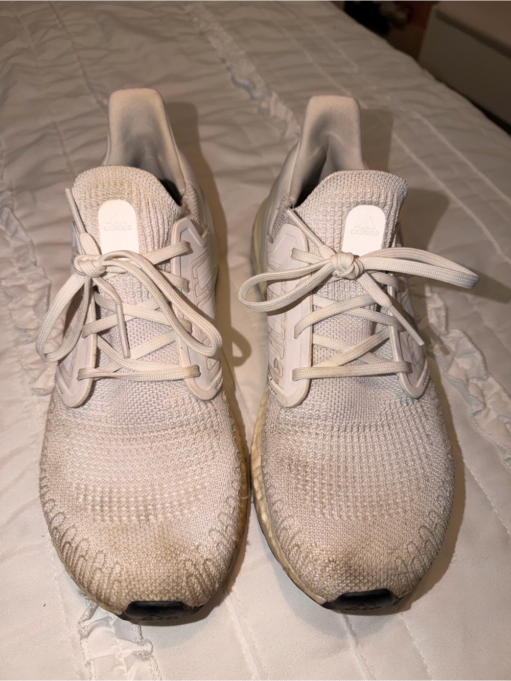 adidas womens Off-White Knit Lace-Up Sneakers